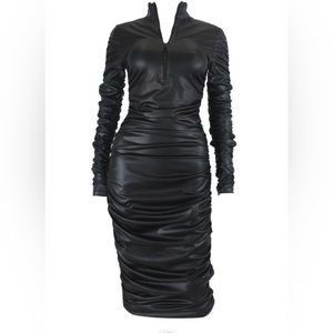 Vegan Leather Ruched Dress